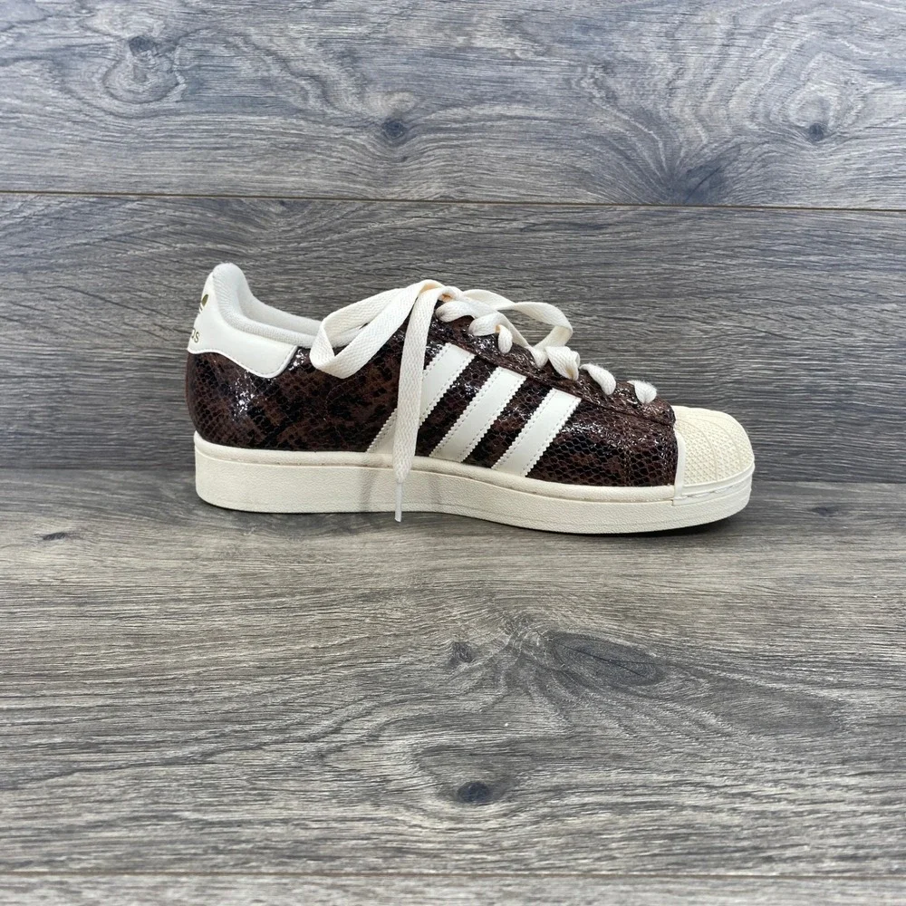 Adidas Superstar Sneakers Womens 8 Brown Snakeskin Shell Toe Leather Low Top